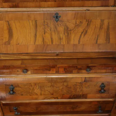 Antique Dutch-Style Burlwood & Marquetry Bombé Secretary Bookcase
