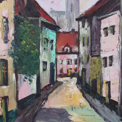 Ronald Ergo (Belgian, 1936–2024), “City Scene,” Signed Oil on Canvas