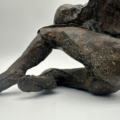 Signed Bronze Reclining Figure Sculpture