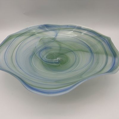 VIETRI Blue & Green Swirl Art Glass Bowl