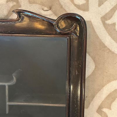 Asian-Style Carved Wood Wall Display Cabinet with Glass Door
