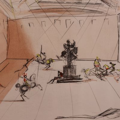 Salvador Dalí Signed Chevalier en Tournoi Etching with Pochoir Colors – 52/150, 1979
