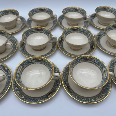 Lenox Autumn China Teapot, Teacups, Candlesticks & Bow