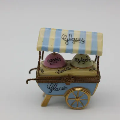Limoges France Hand-Painted Ice Cream Cart Trinket Box