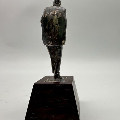 Modernist Leaning Man Figural Sculpture on Wood Base