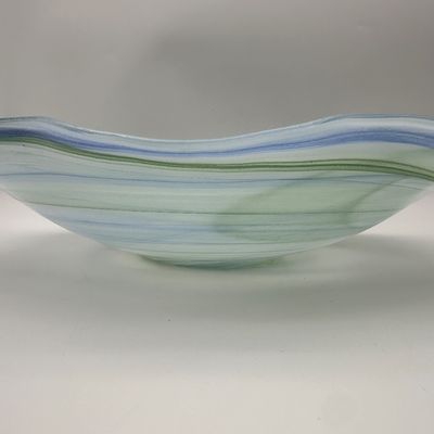 VIETRI Blue & Green Swirl Art Glass Bowl