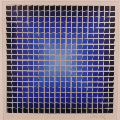 Victor Vasarely (Hungarian/French, 1906–1997), Blue Squares, Signed Serigraph 72/250