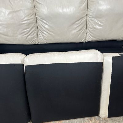 Whittemore-Sherrill Genuine Leather Sofa – Ivory/Cream – Nailhead Trim – Made in USA