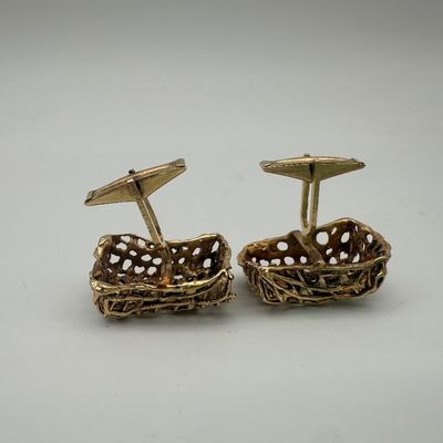 Vintage 14K Gold Brutalist Openwork Cufflinks
