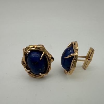 Vintage 14K Gold & Lapis Lazuli Sculptural Cufflinks