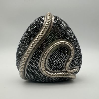 Judith Leiber Vintage Black Crystal Coiled Snake Minaudière Evening Bag