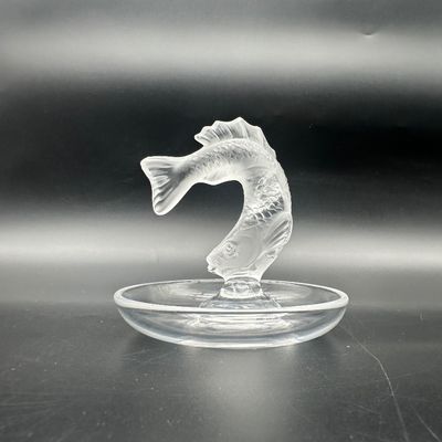 Lalique France Frosted Crystal Leaping Koi Fish Ring Dish – Signed