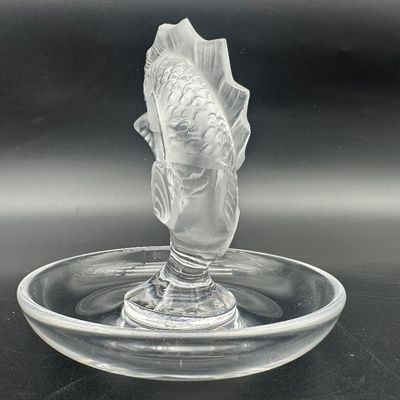 Lalique France Frosted Crystal Leaping Koi Fish Ring Dish – Signed