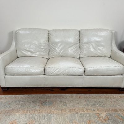 Whittemore-Sherrill Genuine Leather Sofa – Ivory/Cream – Nailhead Trim – Made in USA