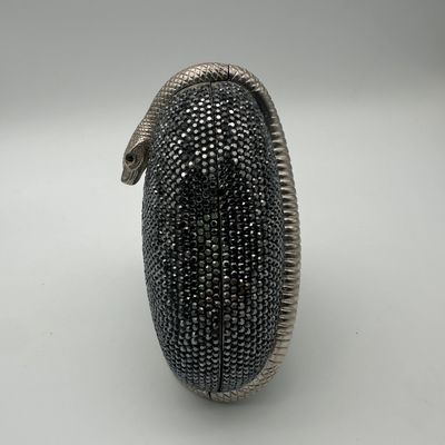 Judith Leiber Vintage Black Crystal Coiled Snake Minaudière Evening Bag