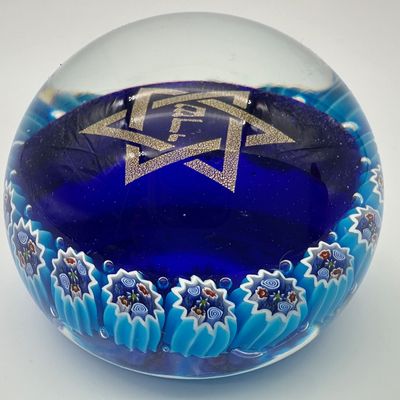 Signed Murano Millefiori Star of David Glass Paperweight