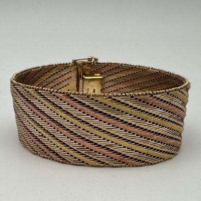 Italian 14K Tri-Color Gold Woven Mesh Bracelet