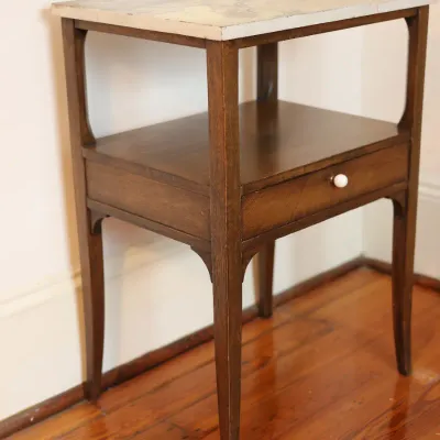 Vintage Wood Side Table with Decorative Top