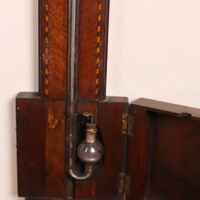 Antique English Mahogany Inlaid Mercury Stick Barometer