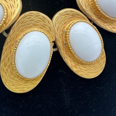 Vintage Les Bernard Gold-Tone White Cabochon Statement Necklace