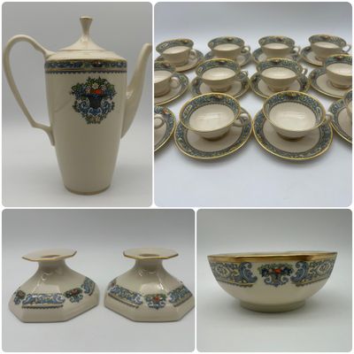 Lenox Autumn China Teapot, Teacups, Candlesticks & Bow