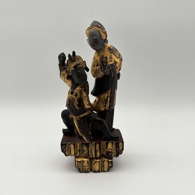 Chinese Carved Gilt & Polychrome Wood Figural Group