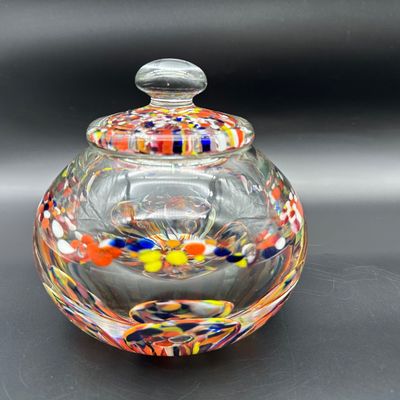 Bart Zimmerman Signed Multicolor Art Glass Lidded Jar