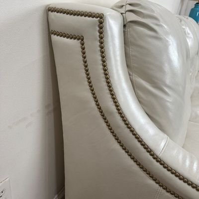 Whittemore-Sherrill Genuine Leather Sofa – Ivory/Cream – Nailhead Trim – Made in USA
