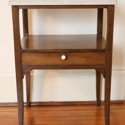 Vintage Wood Side Table with Decorative Top