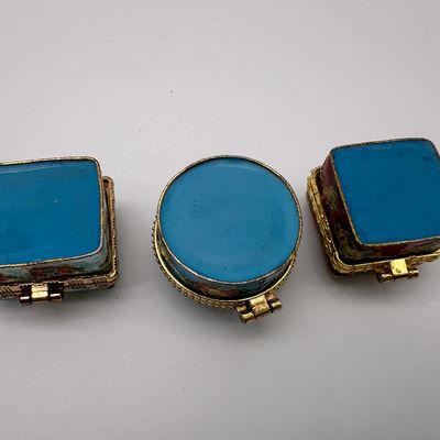Set of 3 Vintage Cloisonné Enamel Floral Trinket Boxes