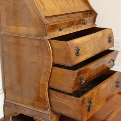 Antique Dutch-Style Burlwood & Marquetry Bombé Secretary Bookcase