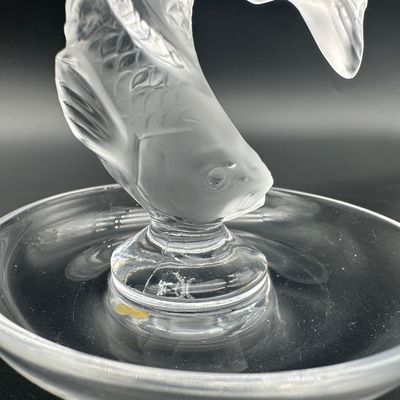 Lalique France Frosted Crystal Leaping Koi Fish Ring Dish – Signed