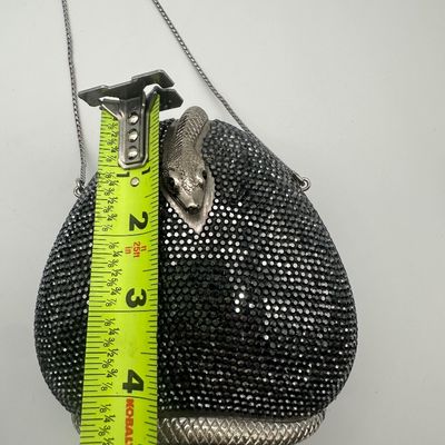 Judith Leiber Vintage Black Crystal Coiled Snake Minaudière Evening Bag