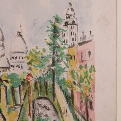 Maurice Utrillo Signed Color Lithograph – Montmartre (Paris Capitale), 1955