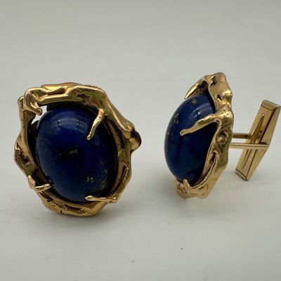 Vintage 14K Gold & Lapis Lazuli Sculptural Cufflinks