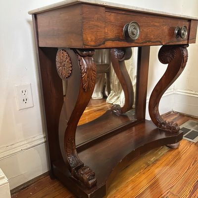 William IV Carved Rosewood Pier Table with Marble Top, circa 1825