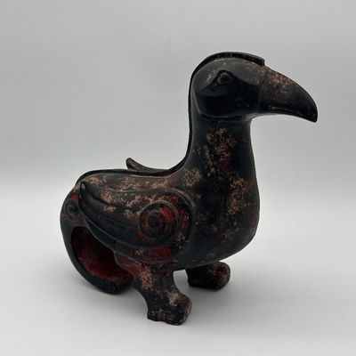 Chinese Carved Gilt & Painted Wood Bird Sculpture
