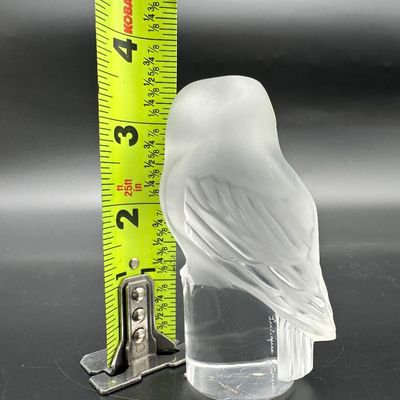 Lalique France Signed Frosted Clear Crystal Owl Figurine