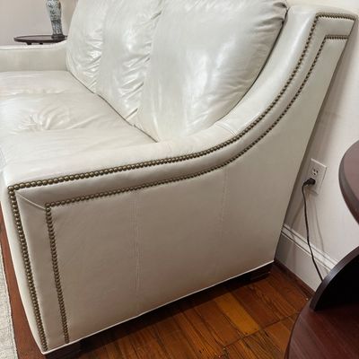 Whittemore-Sherrill Genuine Leather Sofa – Ivory/Cream – Nailhead Trim – Made in USA
