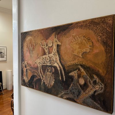 Agnes Sims “Primitive Work” Signed Modernist Oil on Canvas