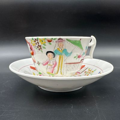 Hilditch & Son “Oriental Musicians” Porcelain Cup & Saucer, c. 1825