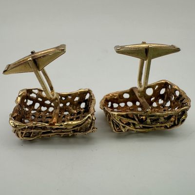 Vintage 14K Gold Brutalist Openwork Cufflinks
