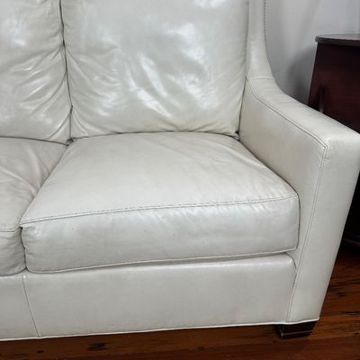 Whittemore-Sherrill Genuine Leather Sofa – Ivory/Cream – Nailhead Trim – Made in USA