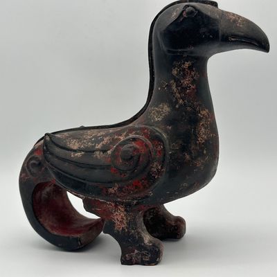 Chinese Carved Gilt & Painted Wood Bird Sculpture