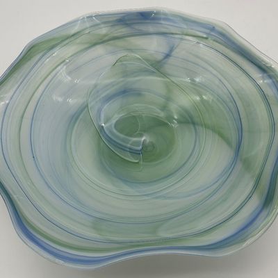 VIETRI Blue & Green Swirl Art Glass Bowl