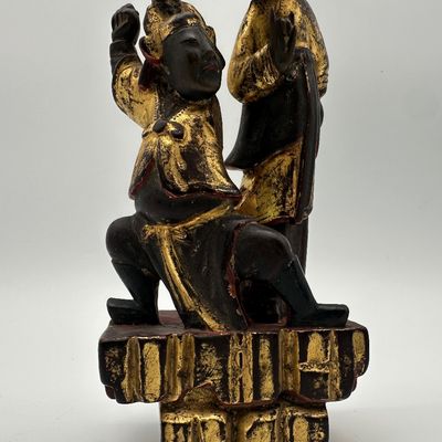 Chinese Carved Gilt & Polychrome Wood Figural Group