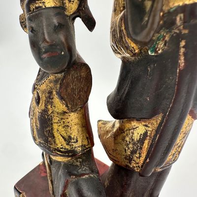 Chinese Carved Gilt & Polychrome Wood Figural Group