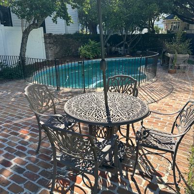 5-Piece Cast Aluminum Patio Dining Set with Four Chairs, Umbrella and Base