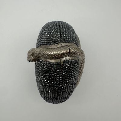 Judith Leiber Vintage Black Crystal Coiled Snake Minaudière Evening Bag