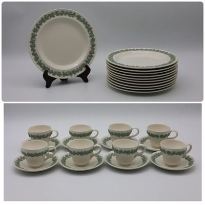 Vintage Wedgwood Embossed Queen’s Ware Salad Plates & Demitasse Cups